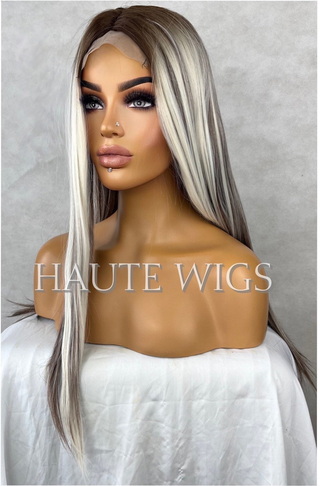 24 Inch Long Sexy Platinum Blonde Highlights Wig Brown Lowlights Womens Hair Lace Front Layered Christina Aguilera Dirrty Inspired Gift Etsy Canada