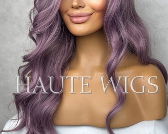 Purple Haze Lilac Light Violet Wig Long Wavy side parting HD Lace Front Human Hair Blends Wig Gift for her Ladies Womens Wigs