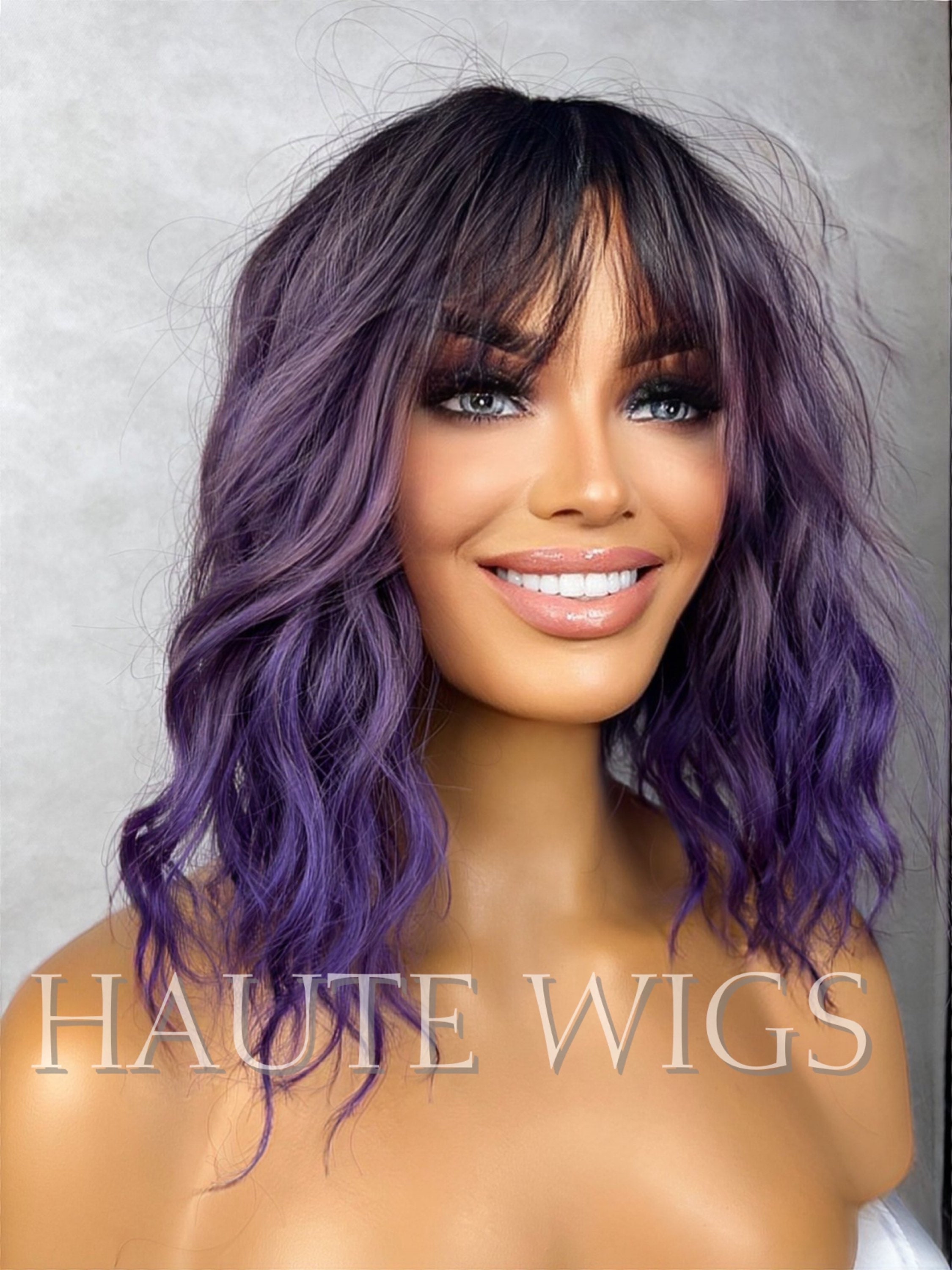 Cute Ombre Purple Wig Violet-Purple Ombre Long Wave Synthetic Lace Front Imstyle  main image 3