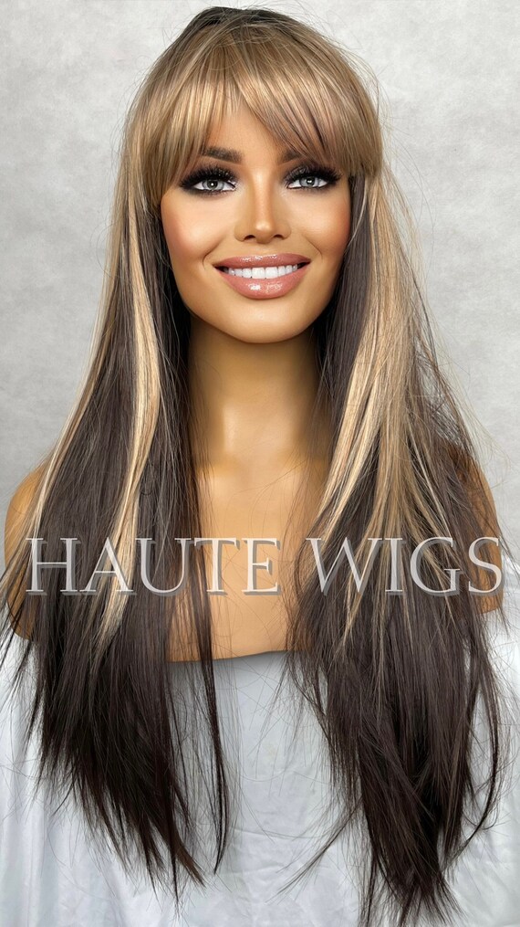 24 Inch Long Sexy Brown Wig W. Blonde Highlights Lowlights - Etsy Australia 24 Inch Long Sexy Brown Wig W. Blonde Highlights Lowlights - Etsy Australia