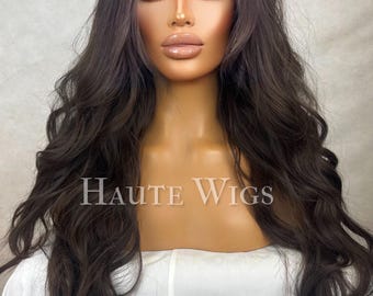 Parrucche Frontali In Pizzo Sintetico Parrucca In Pizzo Marrone Scuro Con Una Densit&agrave; Del 150% Capelli Lisci Naturali Capelli Lunghi Adatti Per Le Donne,18 Inches