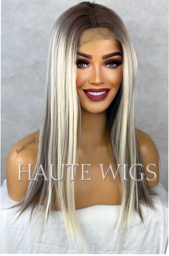 24 Inch Long Sexy Platinum Blonde Highlights Wig Brown - Etsy