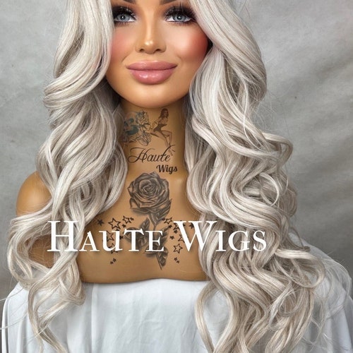 - Human hair blend blonde highlight platinum blonde  wave wig s-l400.jpg main image 4
