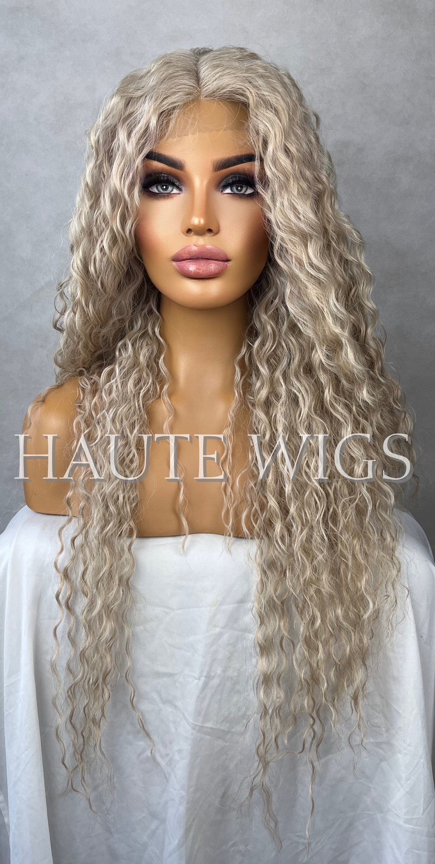 Lace Front Curly Ash Blonde Human Hair Blend Wig 26 main image 3