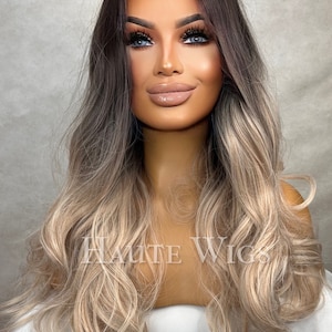 Ash Brown Blonde Balayage Wig: 26 Inch Straight Synthetic Wig