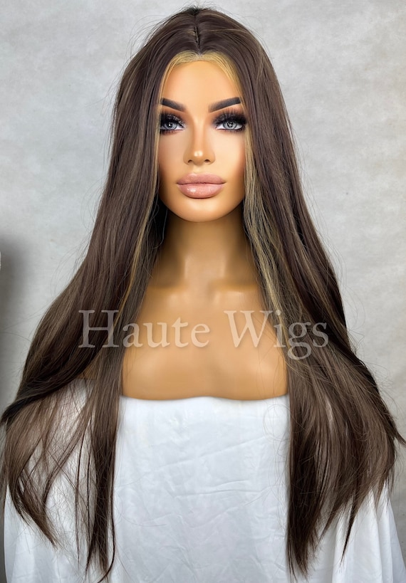 ?Synthia BROWN TO BLONDE OMBRÉ 26” LACEFRONT  WIG JBEXTENSION 26 Inches Mix Blonde With Dark Root Body Wave  main image 3