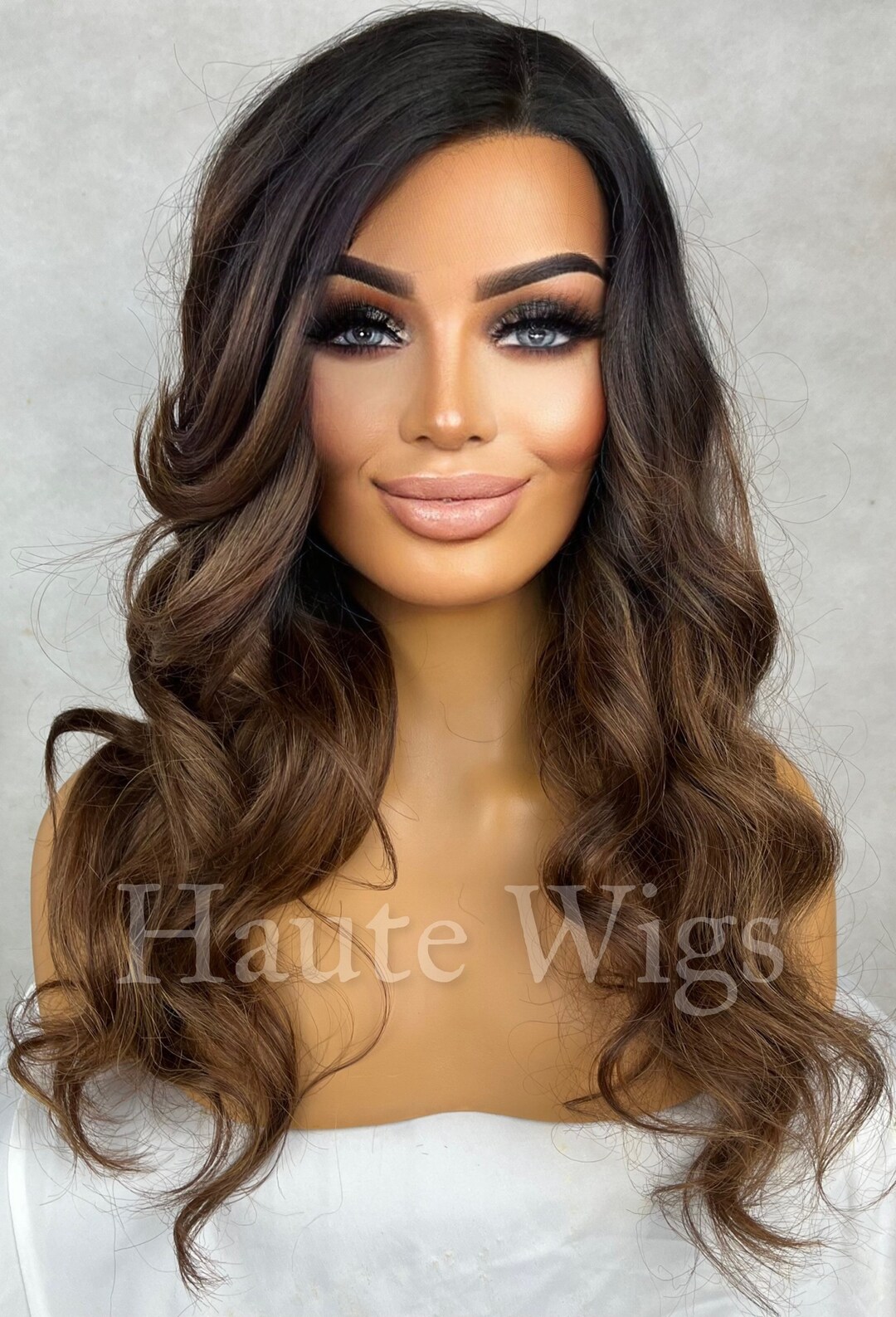 City of Angels 20 Inch Long Womens Wig Deep Brown Hollywood Waves Curly Side Parting Lace Front