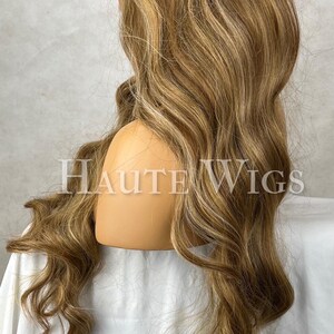 Inspired Wavy Long 36 Inches Pre cut lace Front Wig Deep Golden blonde brown Stunning Human Hair Synthetic Blends Curly Beautiful Density image 4