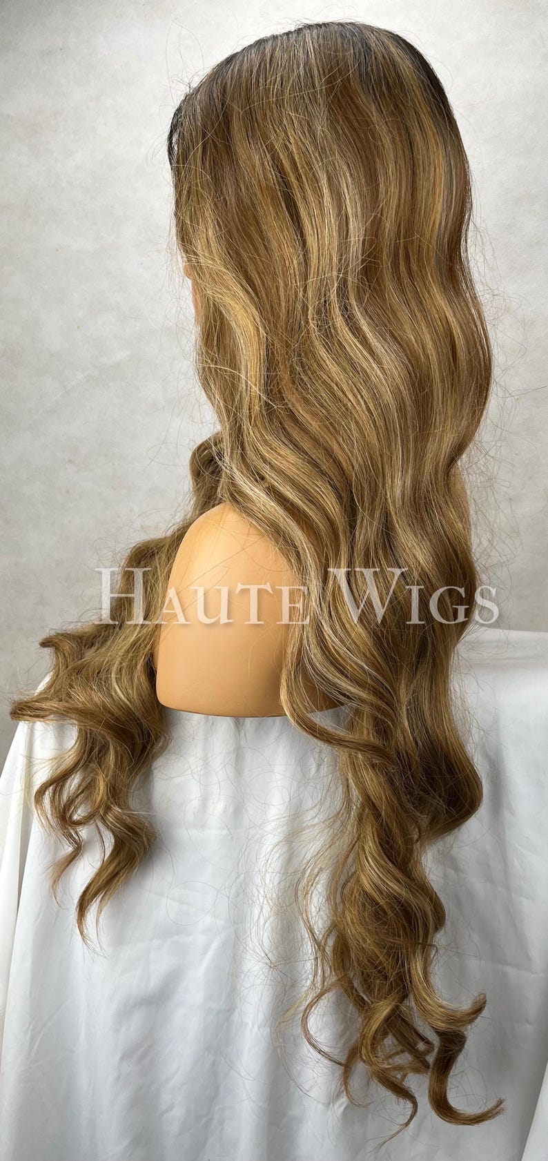 Inspired Wavy Long 36 Inches Pre cut lace Front Wig Deep Golden blonde brown Stunning Human Hair Synthetic Blends Curly Beautiful Density image 4