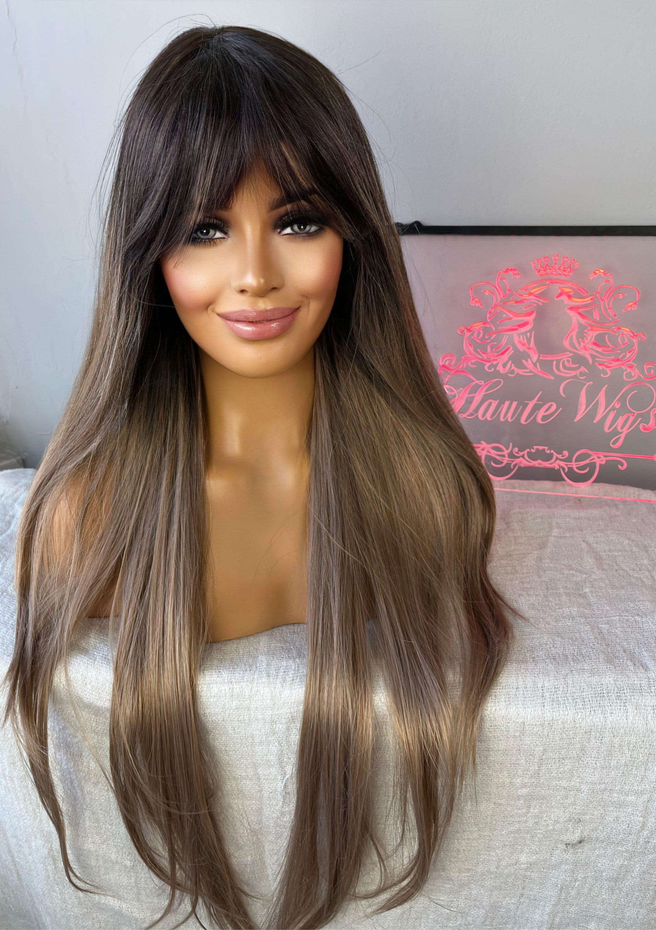 Wig with Bangs Long Wigs for Women, Ombre Dark Brown to Blonde www ...