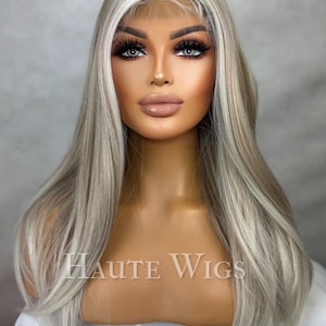 Ash Blonde Balayage Wig: 20 Inch Straight Lace Front Wig
