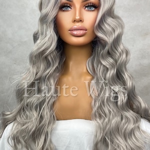 Platinum Ash Blonde Wavy Wig: 24 Inch Lace Front Wig