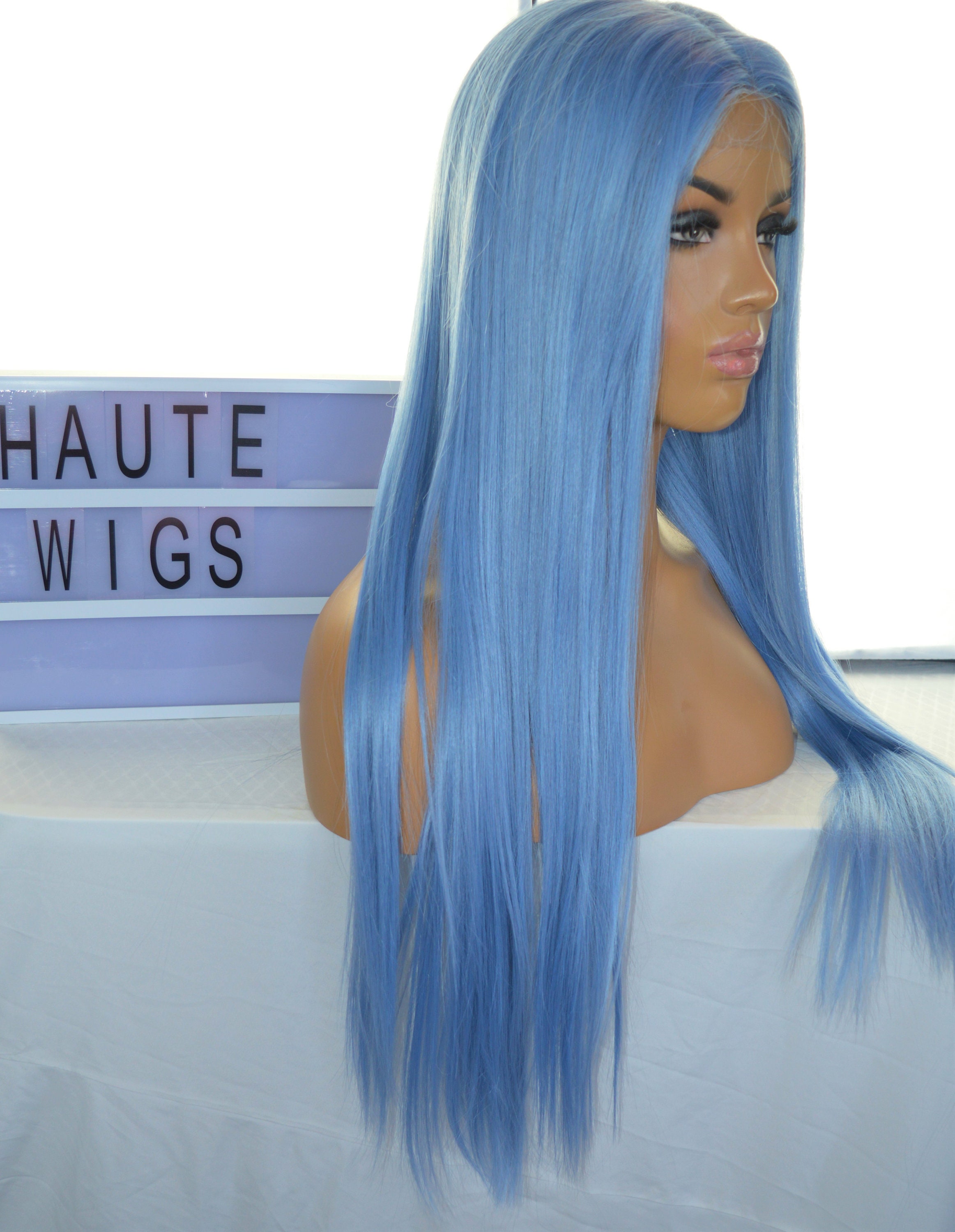 Azura Icy Baby Sky Blue Wig Straight Light Blue Wig Lace Front T Part Human Hair Blends Synthetic Wig Ladies Womens Luxury Wigs Etsy