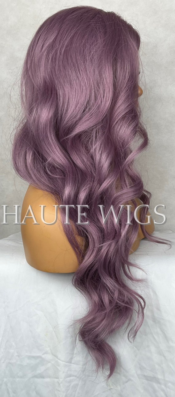 Parrucca viola chiaro lilla viola foschia lunga riga laterale ondulata HD  anteriore in pizzo misto capelli umani parrucca regalo per le sue parrucche  da donna -  Italia