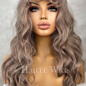 Baby Doll - Wavy bangs Natural COOL Tone Ash Blonde Wig No ombré Womens Long Wig NO Lace Front With fringe Realistic Gift for her