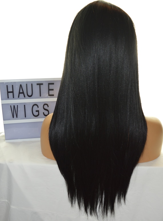 28 Inch Dark Black Wig Long Straight Thick High Density Womens Etsy