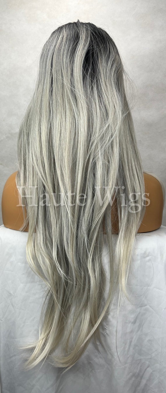 24 Inch Ombre Ash Platinum Blonde Wig: Lace Front, Human  display picture 3
