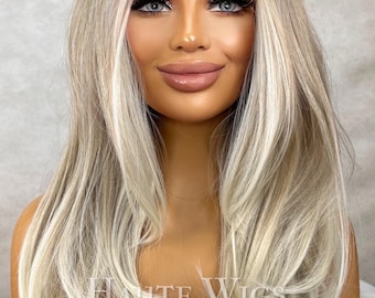 Blonde Mix Human Hair Blend Lace Front Full Wig Center Hand  display picture 1