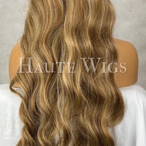 Inspired Wavy Long 36 Inches Pre cut lace Front Wig Deep Golden blonde brown Stunning Human Hair Synthetic Blends Curly Beautiful Density image 5