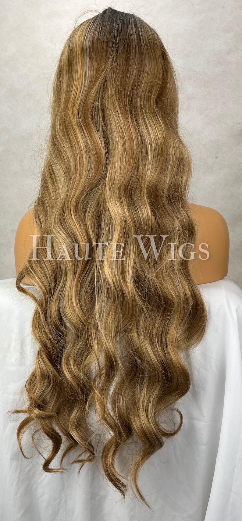 Inspired Wavy Long 36 Inches Pre cut lace Front Wig Deep Golden blonde brown Stunning Human Hair Synthetic Blends Curly Beautiful Density image 5
