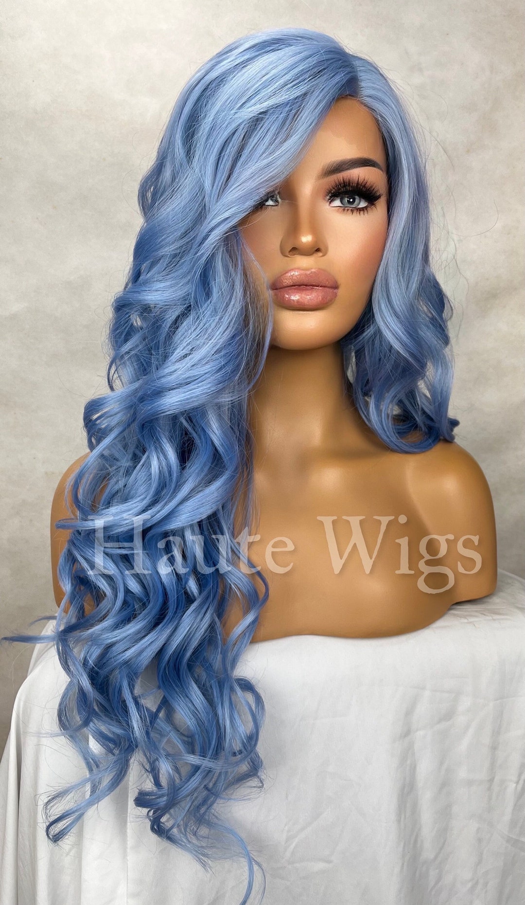 Wavy Azura Icy Baby Sky Blue Wig Curly Light Blue Wig Lace Front T Part