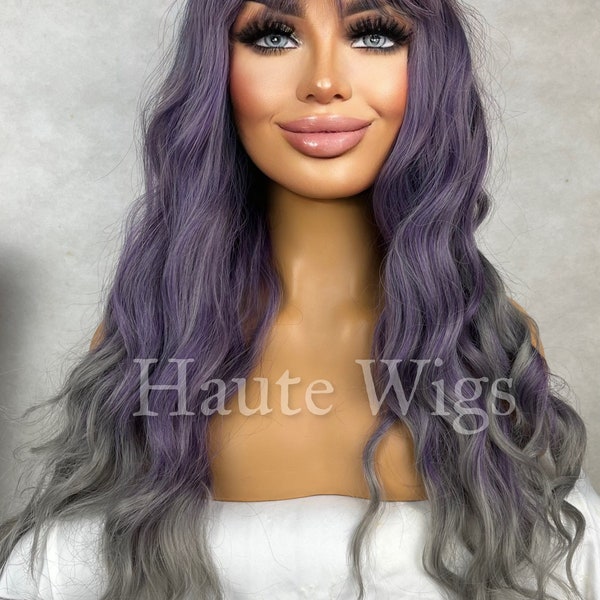 Part Time Lover - Lilac Light Purple Silver Ends Wig Long With Bangs Wavy No Lace Front Everyday Haute Wigs Gift for her Ladies Womens Wigs