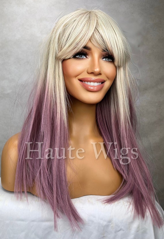 Dolly Mixture 20 Inch Long Honey Blonde to Ombre Vibrant HOT Lilac Pink Dip Dye Wig Heat Resistant No Lace Front Gift for Her Haute Wigs Etsy Canada