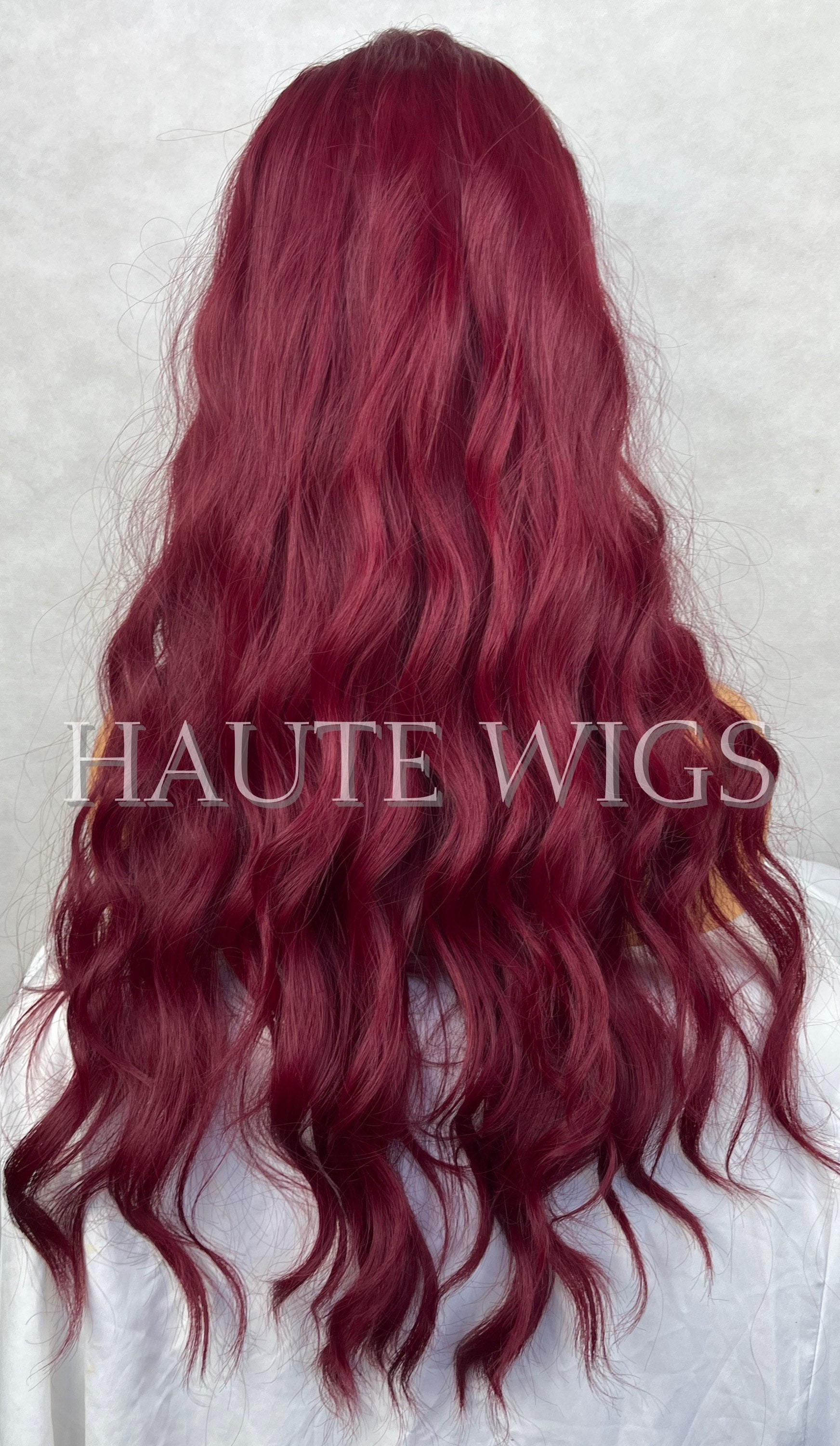 Dark Cherry 18 Inch Deep Red Wig Long Wavy w Bangs and Fringe Etsy 日本