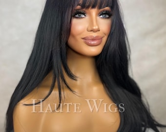 26 Inch Jet Black Wig: Long Layered Synthetic Hair With  display picture 2