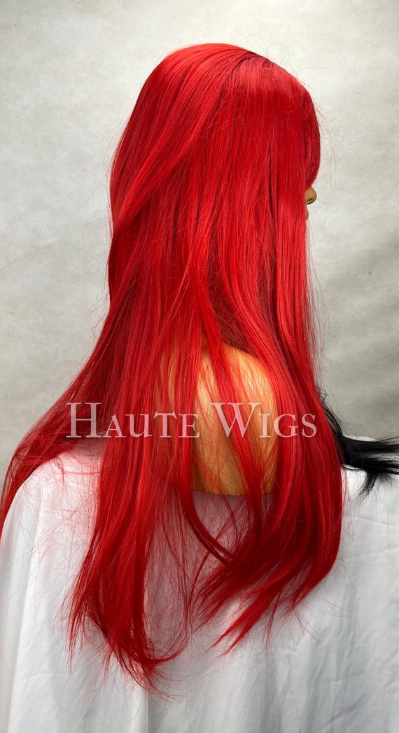 50/50 - 26 Inch Half Black & Bright Red Highlights Streaks