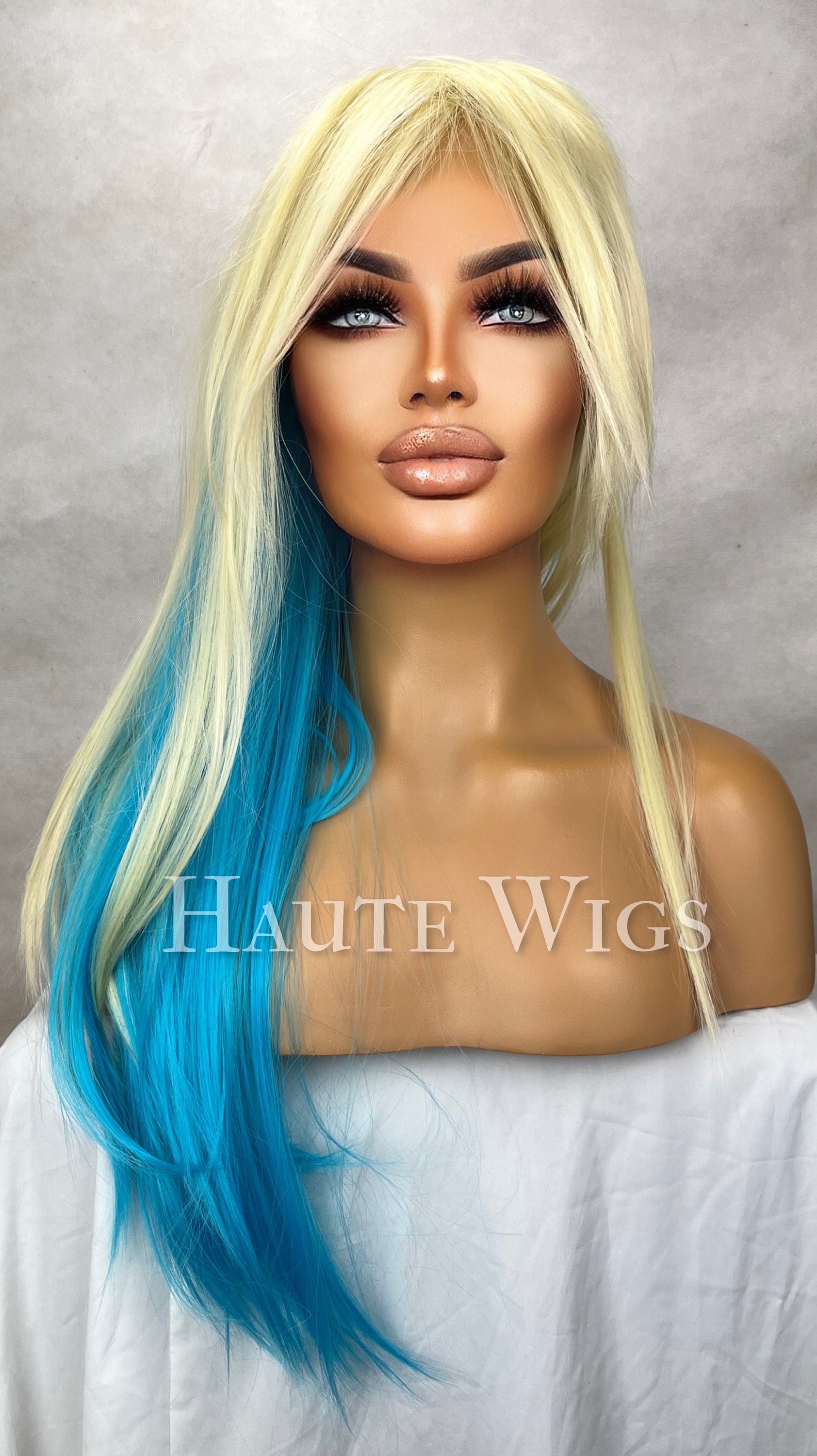 Sassy 24 Inch Bright Blue & Yellow Blonde Wig Streaks 