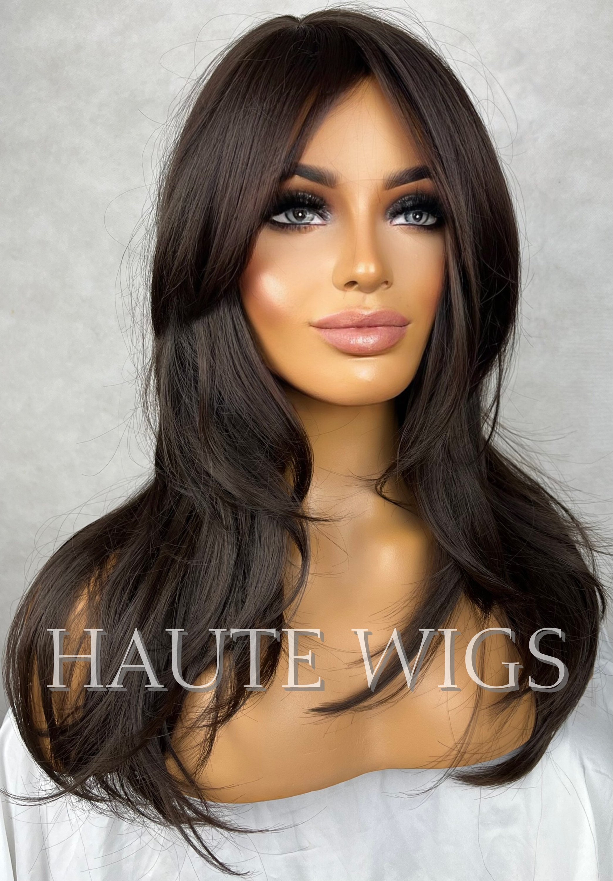 1996 90s Inspired Layered Hair Wig Dark Warm Brown With