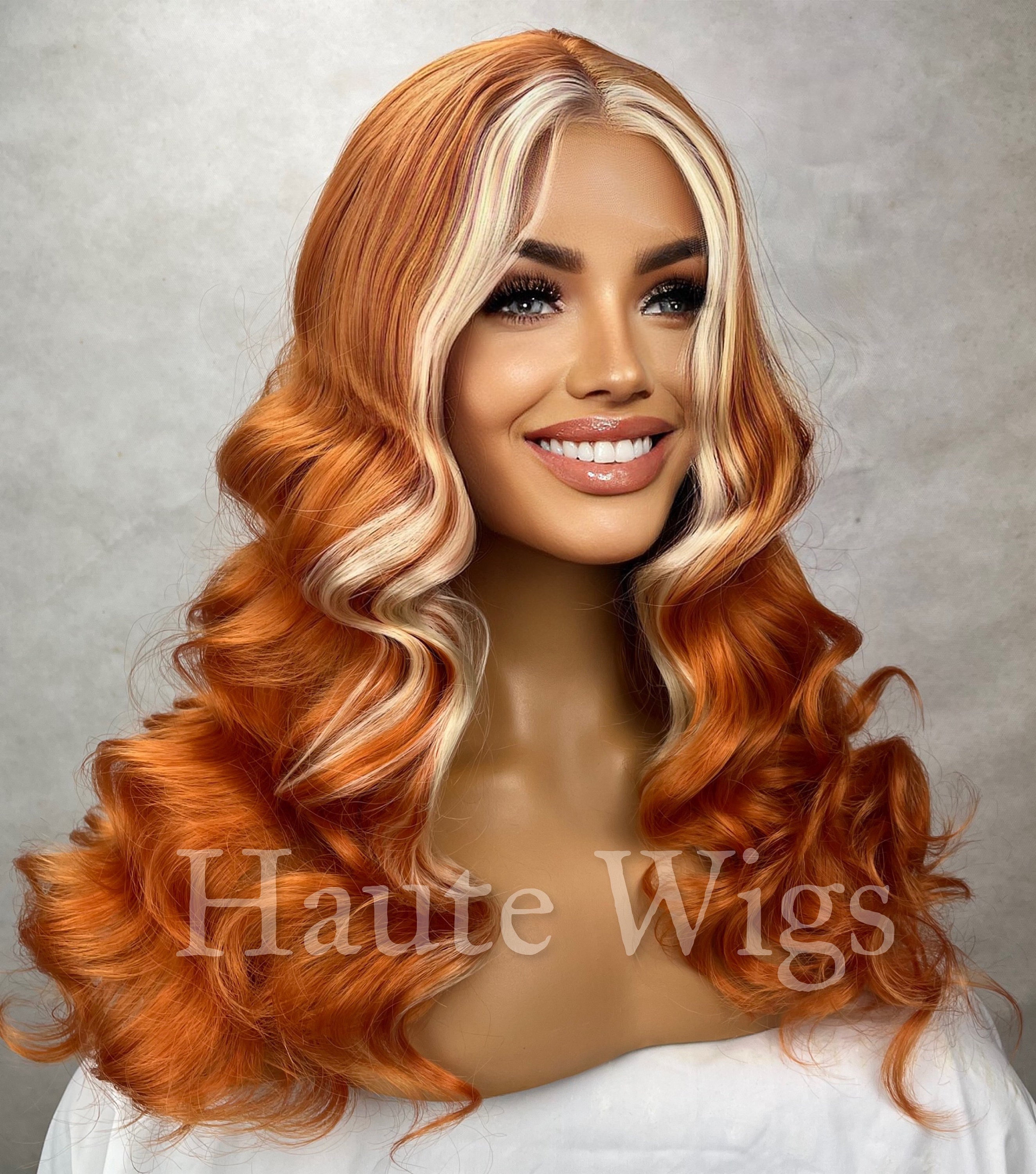 Orange Soda - Orange Wig With Platinum White Blonde 