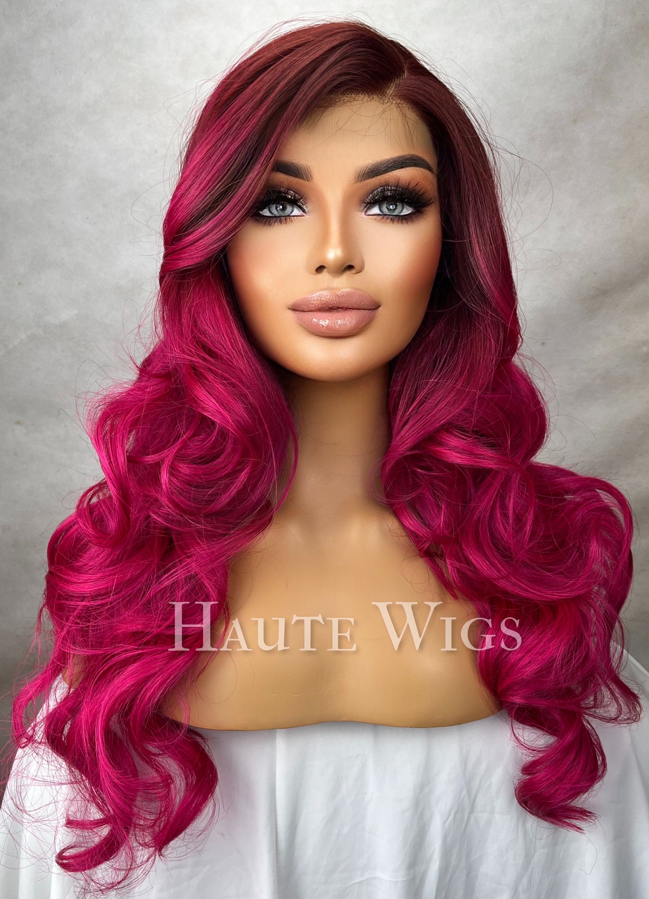 COPY - Celebrity fuchsia pink lace front human wig PINK N main image 2