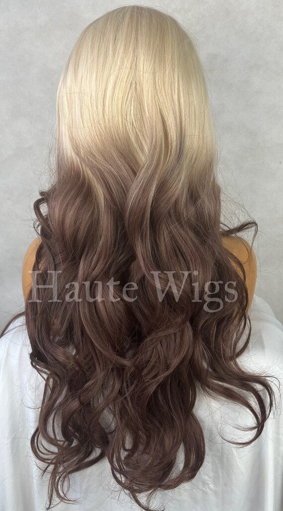 Ombré Lace Front Wig: Blonde to Brown Wavy Layered Wig  display picture 3