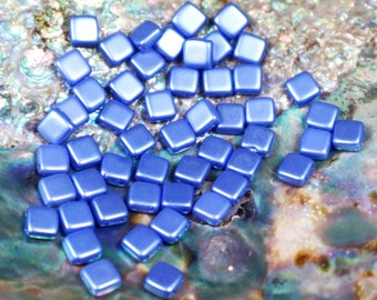 25 pieces Czechmates Tiles Czech glass beads double holes Pearl Coat Baby Blue 6mm
