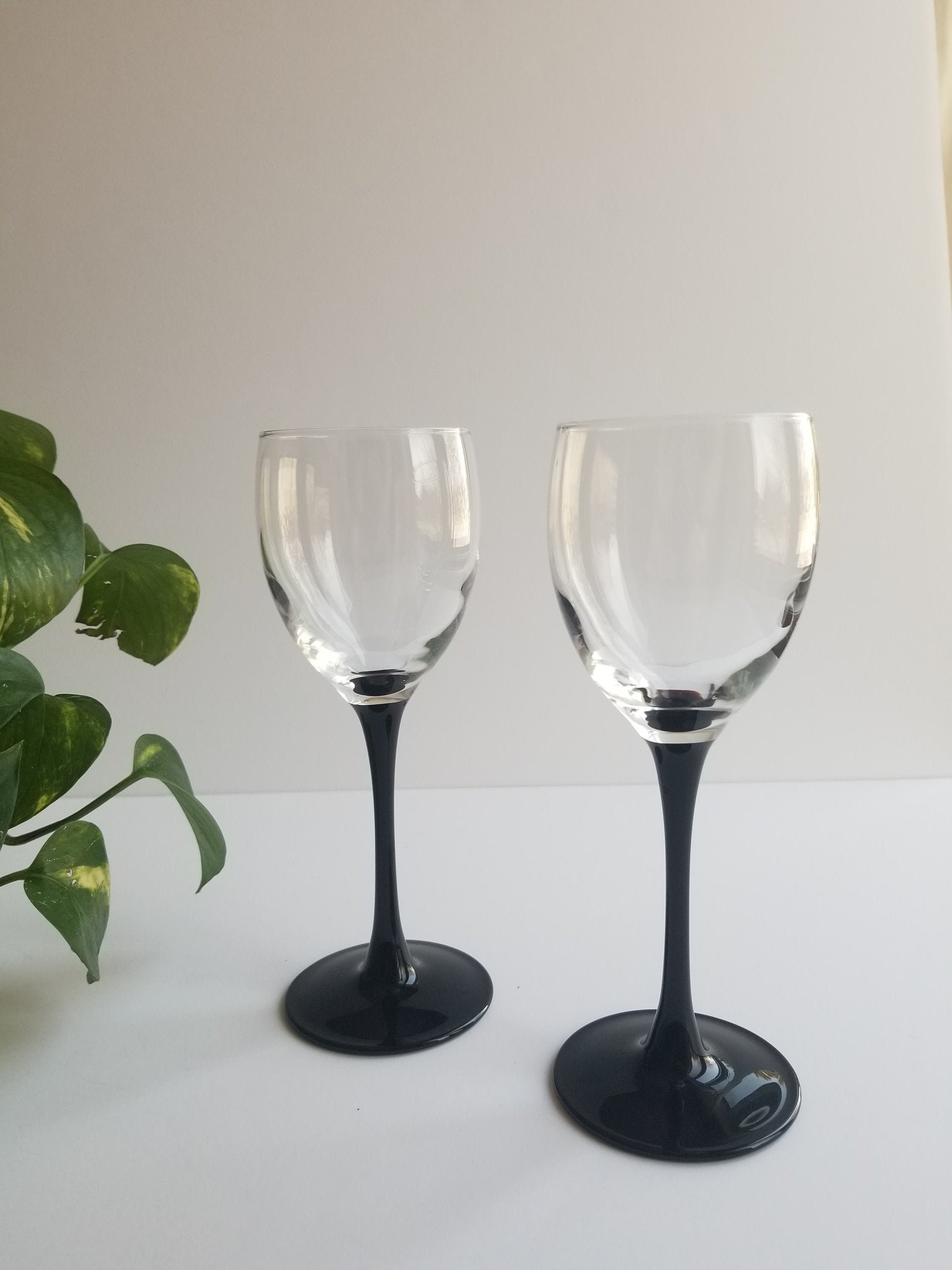 Vintage Set of 2 Black Stemware Drinking Glasses Luminarc Etsy