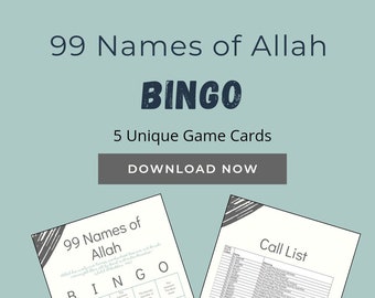 99 Names of Allah SWT Bingo Game (5 Unique Cards) Ramadan Eid Game (Instant Download)