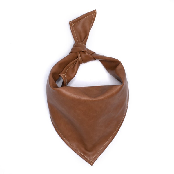For the Dog Fashionista! Cognac Brown Vegan Leather Bandana - On Trend Holiday Gift