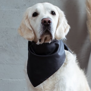 Stylish Black Vegan Leather Dog Bandana - Faux Leather Pet Bandana - Trendy Scarf Gift for Dog and Cat Lovers
