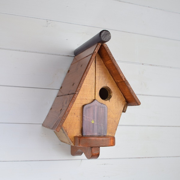 Wooden Bird House, Classical Nesting Box, Wall Mounted Garden Decor, Gardening Gift, Hand Made Fairy Door, For Sparrows, Plant Dad Gift