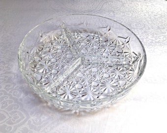 Three section pressed glass dish