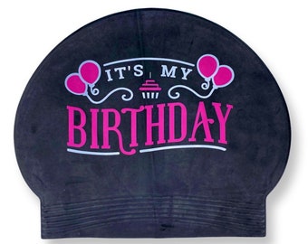 Happy Birthday Latex Black Cap with Pink Wording