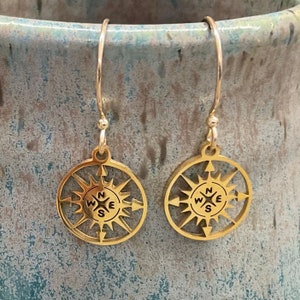 Gold Compass Dangle Earrings