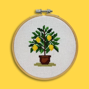 Lemon Tree Cross Stitch Pattern | Mini Hoop Embroidery Design | Digital Download PDF | 3 Inch Modern Fruit Stitch | Beginner Pattern Easy