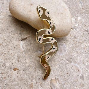 Cat Eye Snake Pin, Gold Snaky Evil Eye Nesting Brooch