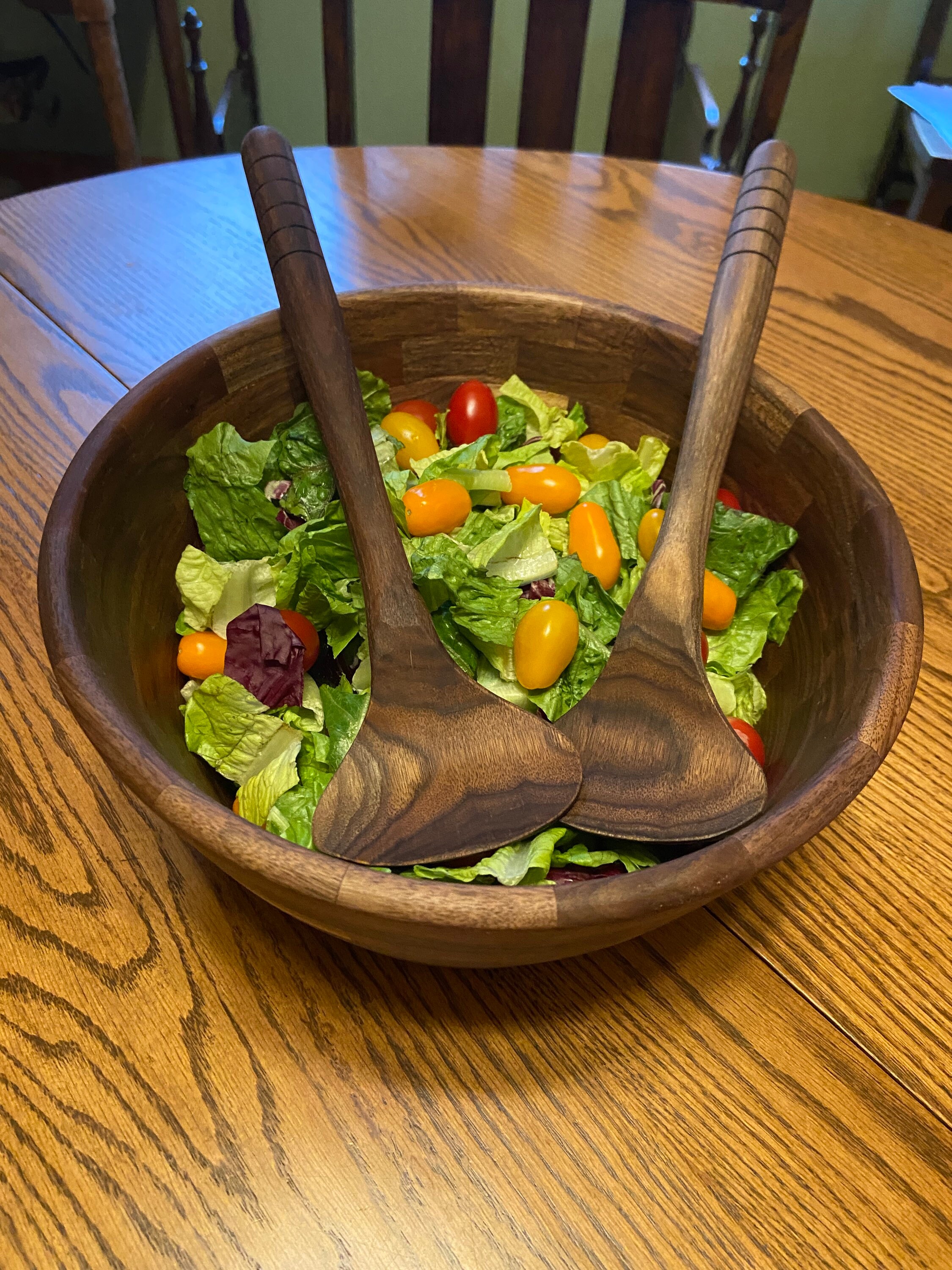 Walnut Salad Bowl and Servers Etsy