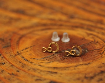 Doppelkreisohrringe aus Messing, handgemachte Stecker
