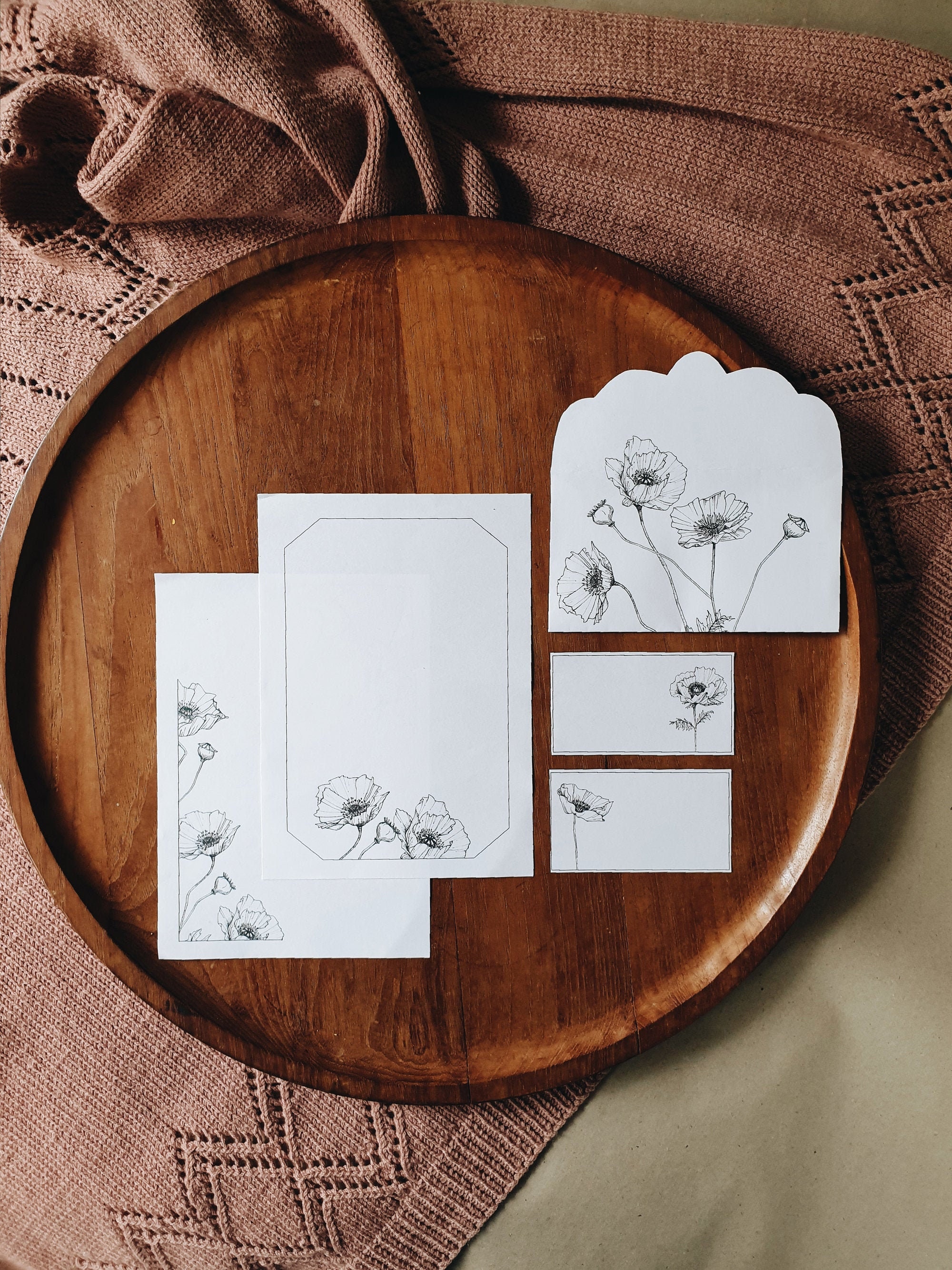 Letter Writing Set Poppies / 3 Sheets of Writing Paper Etsy