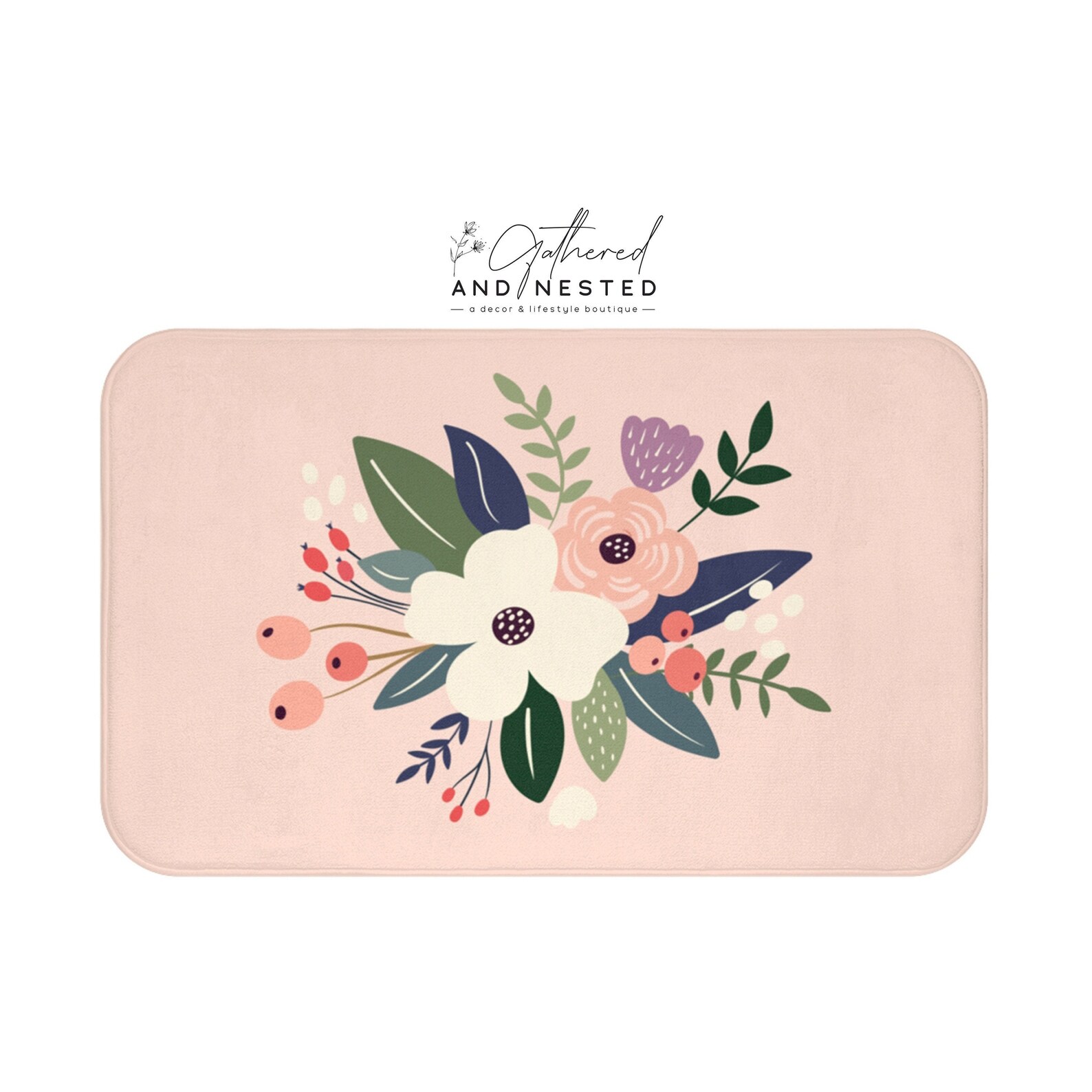 Bath Mat Modern Floral on Blush Pink Memory Foam Etsy